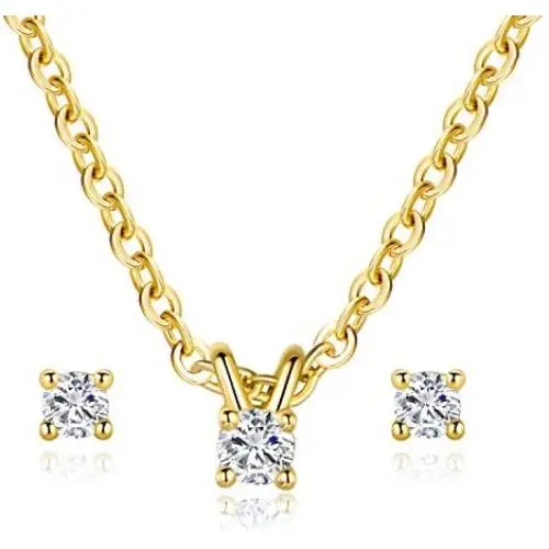 MDFUN Simple Necklace and Earring Jewelry Set for Women and Girls, 18K Gold Plated Halo Cubic Zirconia Round Cut Stud Earring and Pendant Choker MDFUN Simple Necklace and Earring Jewelry Set for Women and Girls, 18K Gold Plated Halo Cubic Zirconia Round Cut Stud Earring and Pendant Choker