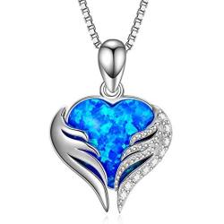 SOULMEET Angel Wings Heart Necklace with Simulated Opal&Cubiz Zirconia for Women Girls Sterling Silver Jewelry Christmas Gifts Birthday