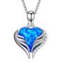 SOULMEET Angel Wings Heart Necklace with Simulated Opal&Cubiz Zirconia for Women Girls Sterling Silver Jewelry Christmas Gifts Birthday