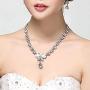 Brishow Red Rhinestone Bride Wedding Jewelry Set Bridal Crystal Necklace Earrings Set for Women and Girls (3 PCS)