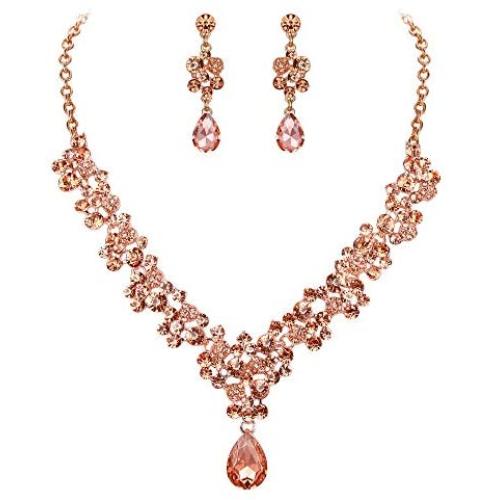 BriLove Wedding Bridal Jewelery Set for Women Crystal Bling Rhinestone Beaded Cluster Statement Necklace Dangle Earrings