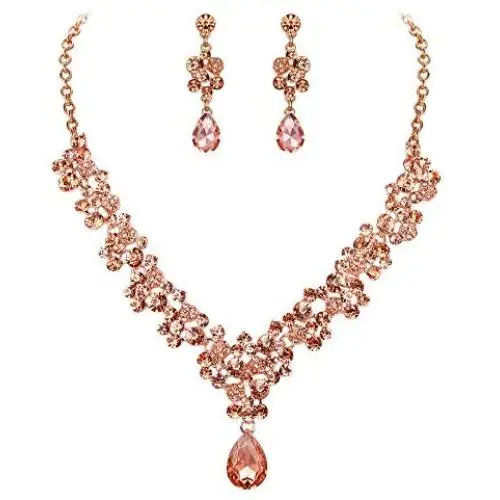 BriLove Wedding Bridal Jewelery Set for Women Crystal Bling Rhinestone Beaded Cluster Statement Necklace Dangle Earrings BriLove Wedding Bridal Jewelery Set for Women Crystal Bling Rhinestone Beaded Cluster Statement Necklace Dangle Earrings
