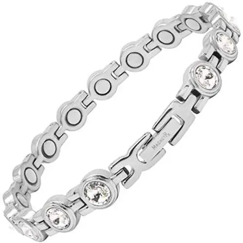 MagnetRX® Women’s Magnetic Therapy Bracelet - Arthritis & Carpal Tunnel Pain Relief Crystal Bracelets for Women - Adjustable Length with Sizing Tool (Silver) MagnetRX® Women’s Magnetic Therapy Bracelet - Arthritis & Carpal Tunnel Pain Relief Crystal Bracelets for Women - Adjustable Length with Sizing Tool (Silver)