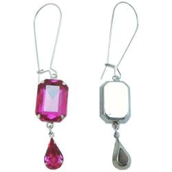EVER FAITH Oblong Teardrop Dangle Earrings Austrian Crystal Silver-Tone - Fuchsia