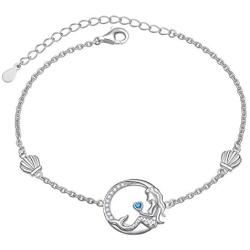 Sterling Silver Sea Mermaid Crescent Moon Necklace Charm Bracelet Anklet Tail Open Ring Women Daughter Mermaid Jewelry