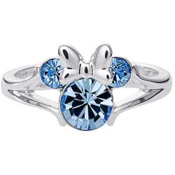 Disney Minnie Mouse Girls Jewelry, Silver Plated Crystal Head Ring, Size 4