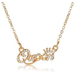 Fashion Crown Letter Queen Pendant Necklace Charm Rhinestone Word Queen Clavicle Chain Necklace for Women and Girls Jewelry