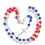 Patriotic Rosary Beads Catholic - Confirmation Gifts for Teenage Girl, Imitation Pearl Religious Rosary Necklace Jewelry, Red White Blue Tricolor Rosary Alloy Cross Necklace for Women, SUNYUE