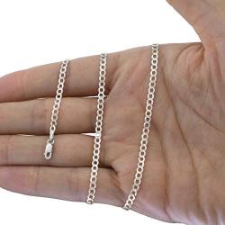 Nuragold 14k White Gold 3mm Solid Cuban Link Chain Curb Pendant Necklace, Mens Womens Lobster Lock 16'' 18'' 20'' 22'' 24'' 26'' 28'' 30''