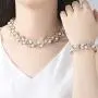mecresh Simulated Pearl Leave Floral Bridal Jewelry Sets, Crystal Wedding Necklace Earrings Bracelet Sets Jewelry Engagement Gift