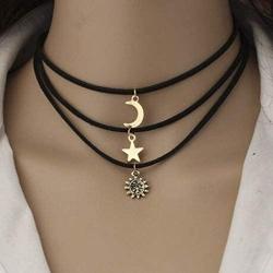 Yean Star Moon Choker Necklace Sun Pendant Necklaces Gold Layered Jewelry for Women and Girls(Pack of 3)