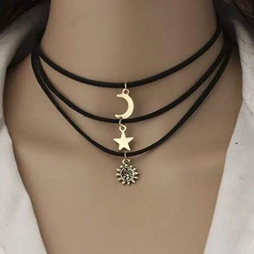 Yean Star Moon Choker Necklace Sun Pendant Necklaces Gold Layered Jewelry for Women and Girls(Pack of 3) Yean Star Moon Choker Necklace Sun Pendant Necklaces Gold Layered Jewelry for Women and Girls(Pack of 3)