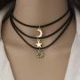 Yean Star Moon Choker Necklace Sun Pendant Necklaces Gold Layered Jewelry for Women and Girls(Pack of 3)