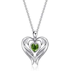 WINNICACA S925 Sterling Silver Angle Wings Heart Necklace Birthstone Birthday Jewelry Mothers Day Gifts for Her Women Mom