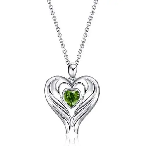 WINNICACA S925 Sterling Silver Angle Wings Heart Necklace Birthstone Birthday Jewelry Mothers Day Gifts for Her Women Mom WINNICACA S925 Sterling Silver Angle Wings Heart Necklace Birthstone Birthday Jewelry Mothers Day Gifts for Her Women Mom