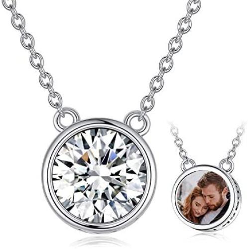 TOUPOP Crystal Lockets Necklace that Hold Pictures s925 Sterling Silver Engraved ''I Love You to The Moon and Back''Pendant with White Round Crystal Jewelry Gifts for Women Mom Teen Girls Birthday Mothers Day