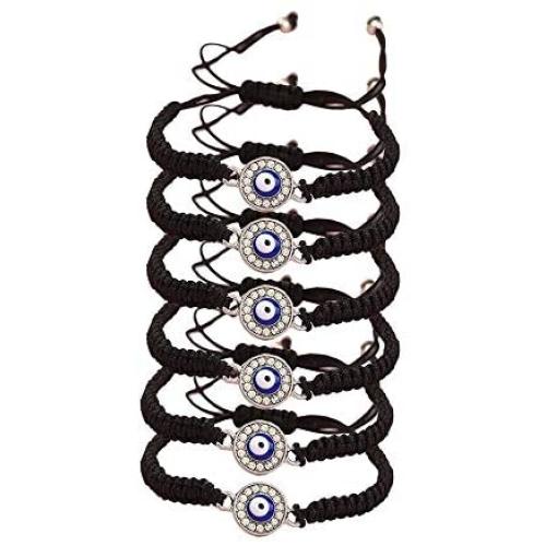 6Pcs/Set Unisex Evil Eye Thread Bracelet Handmade Braided Rope Lucky String Bracelet Hamsa Adjustable Peaceful Charm Bracelet Protection Friendship Jewelry Gifts for Mens Women Kids