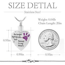 DESIGNSCAPE3D Pet Cremation Jewelry No Longer by My Side but Forever in My Heart Urn Necklace for Ashes Stainless Steel Ash Necklace Pendant for Dog Cat with 20'' Chain + Gift Box + Filling Kit