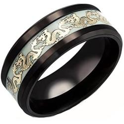 Ginger Lyne Collection Dragon Glow in The Dark Stainless Steel Black Comfort Fit Band Ring