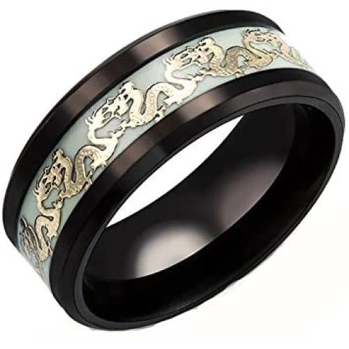 Ginger Lyne Collection Dragon Glow in The Dark Stainless Steel Black Comfort Fit Band Ring