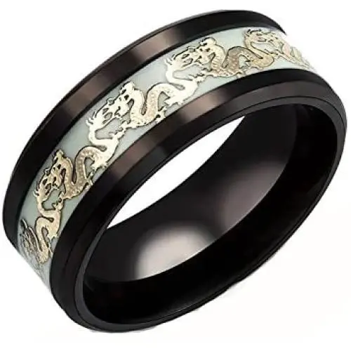 Ginger Lyne Collection Dragon Glow in The Dark Stainless Steel Black Comfort Fit Band Ring Ginger Lyne Collection Dragon Glow in The Dark Stainless Steel Black Comfort Fit Band Ring