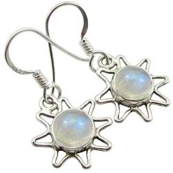 SilverStarJewel 925 Sterling Silver Natural Rainbow Moonstone Sun Earrings 2.8 cm