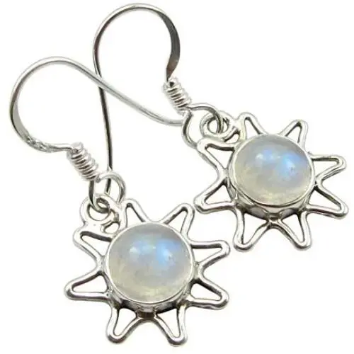 SilverStarJewel 925 Sterling Silver Natural Rainbow Moonstone Sun Earrings 2.8 cm SilverStarJewel 925 Sterling Silver Natural Rainbow Moonstone Sun Earrings 2.8 cm