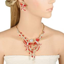 EVER FAITH Austrian Crystal CZ Enamel 2 Phoenix Bird Animal Lover Necklace Earrings Set