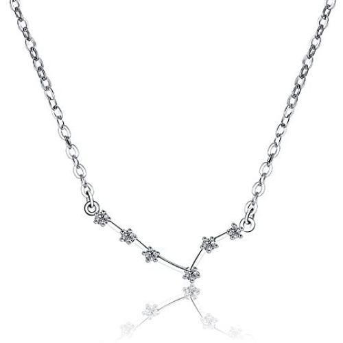 H.ZBRUJ Chic 925 Silver Necklace Aries Zodiac Sign for Women CZ Pendant Necklace