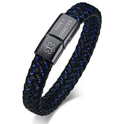 VNOX Blue Braided Leather Medical Symbol Caduceus with Magnetic Clasp Cuff Wristband Bracelet,7.4/8.0/9.0''