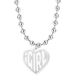 Womens iGirl Heart Pendant Necklace - Double Side Letter Necklace Stainless Steel Harajuku Female Symbol Gothic Streetwear Chain Necklace for Girls