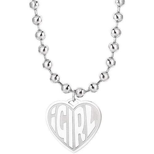 Womens iGirl Heart Pendant Necklace - Double Side Letter Necklace Stainless Steel Harajuku Female Symbol Gothic Streetwear Chain Necklace for Girls