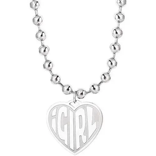 Womens iGirl Heart Pendant Necklace - Double Side Letter Necklace Stainless Steel Harajuku Female Symbol Gothic Streetwear Chain Necklace for Girls