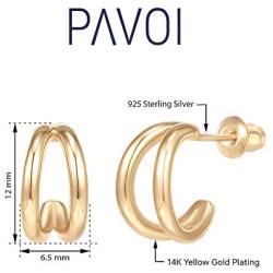 PAVOI 14K Gold Plated Sterling Silver Split Hoop Huggie Earrings in Rose Gold, White Gold and Yellow Gold