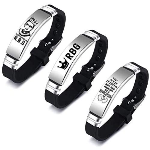 Sunssy 3PCS RBG Dissent Collar Bracelet for Women Stainless Steel Silicone Bracelet RBG Jewelry Gifts Fan of Ruth Bader Ginsburg