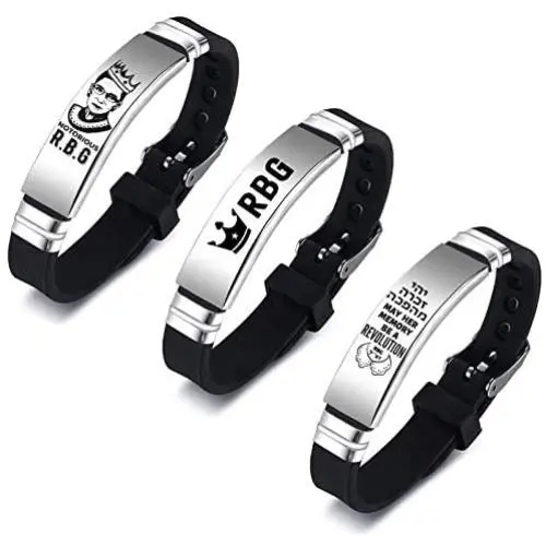 Sunssy 3PCS RBG Dissent Collar Bracelet for Women Stainless Steel Silicone Bracelet RBG Jewelry Gifts Fan of Ruth Bader Ginsburg