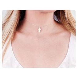 S.J JEWELRY Womens Friendship Gift Handmade 14k Gold Plated/Rose Gold/Silver Plated Dainty Moon Cross and Circle Choker Necklace