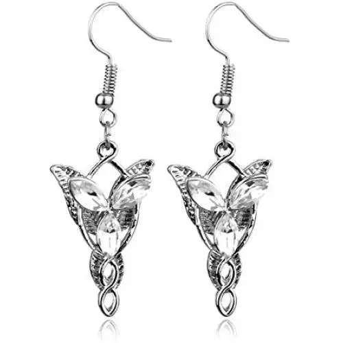 Sterling Silver plated Cubic Zirconia White Lord of the ring Fairy princess Dangle Earring Sterling Silver plated Cubic Zirconia White Lord of the ring Fairy princess Dangle Earring