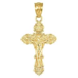 Dainty Small 10k Yellow Gold Floral Design Cross Charm Pendant