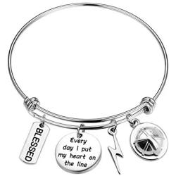 AKTAP Lineman Gifts Lineman Wife Jewelry Every Day I Put My Heart on The Line Expandable Charm Bangle Bracelet for Lineman Wife,Lineman Mom,Lineman Girlfriend