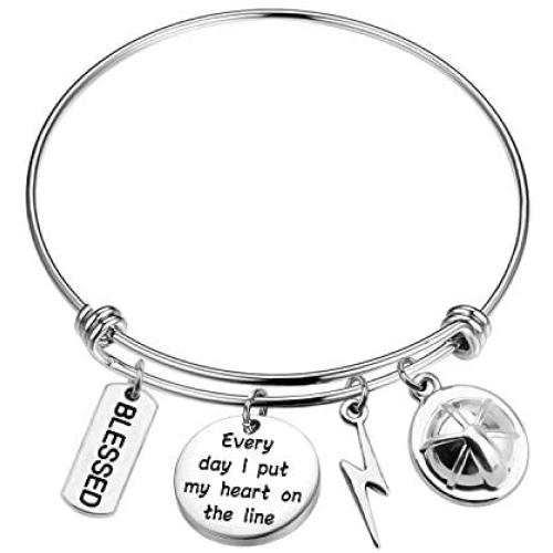 AKTAP Lineman Gifts Lineman Wife Jewelry Every Day I Put My Heart on The Line Expandable Charm Bangle Bracelet for Lineman Wife,Lineman Mom,Lineman Girlfriend