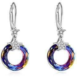 AOBOCO Sterling Silver Crystal Leverback Earrings for Women Dainty Girls Dangle Ear Ring Jewelry Gift with Swarovski Element