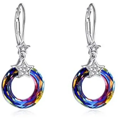 AOBOCO Sterling Silver Crystal Leverback Earrings for Women Dainty Girls Dangle Ear Ring Jewelry Gift with Swarovski Element