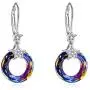 AOBOCO Sterling Silver Crystal Leverback Earrings for Women Dainty Girls Dangle Ear Ring Jewelry Gift with Swarovski Element