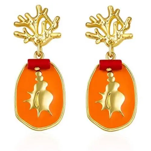 Boho Geometric Stud Earrings for Women - Ocean Beach Bohemia Drop Dangle Post earrings with Starfish, Coral, Seahorse and Conch