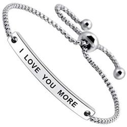 I Love You More Hand Stamped Bracelet Jewelry Gifts for Her Girlfriend Wife Classic Lettering