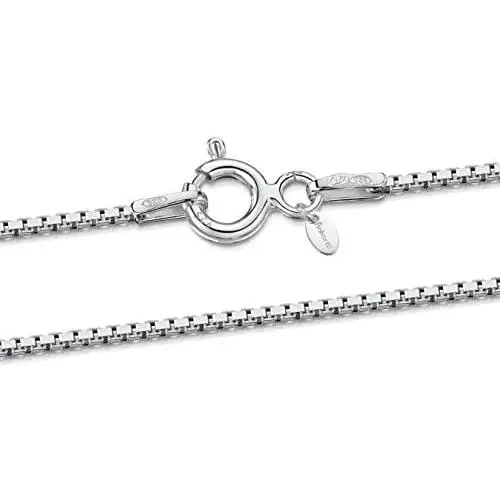 Amberta Unisex 925 Sterling Silver 1 mm Box Chain Necklace