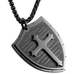 HZMAN Shield Armor of God Ephesians 6:16-17, Faith Cross Stainless Steel Pendant Necklace