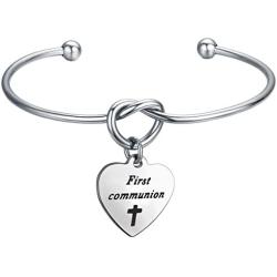 MAOFAED First Communion Gift Goddaughter Bracelet Bapitism Pearl Bracelet Knot Cuff for Her