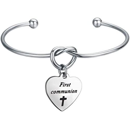 MAOFAED First Communion Gift Goddaughter Bracelet Bapitism Pearl Bracelet Knot Cuff for Her